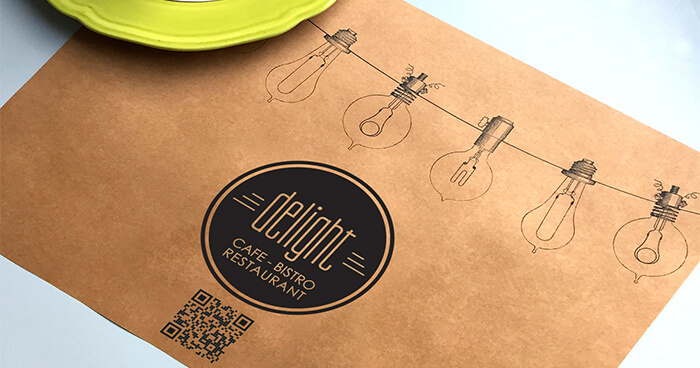 Paper or PVC placemat with Logo and QR code