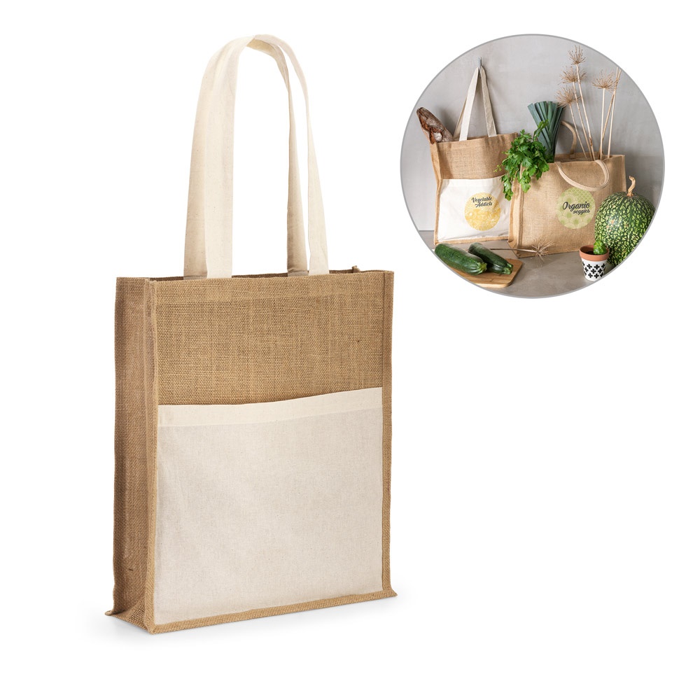 BRAGA. Τσάντα από γιούτα (240 g/m²) και τσέπη από 100% βαμβάκι (140 gm²)