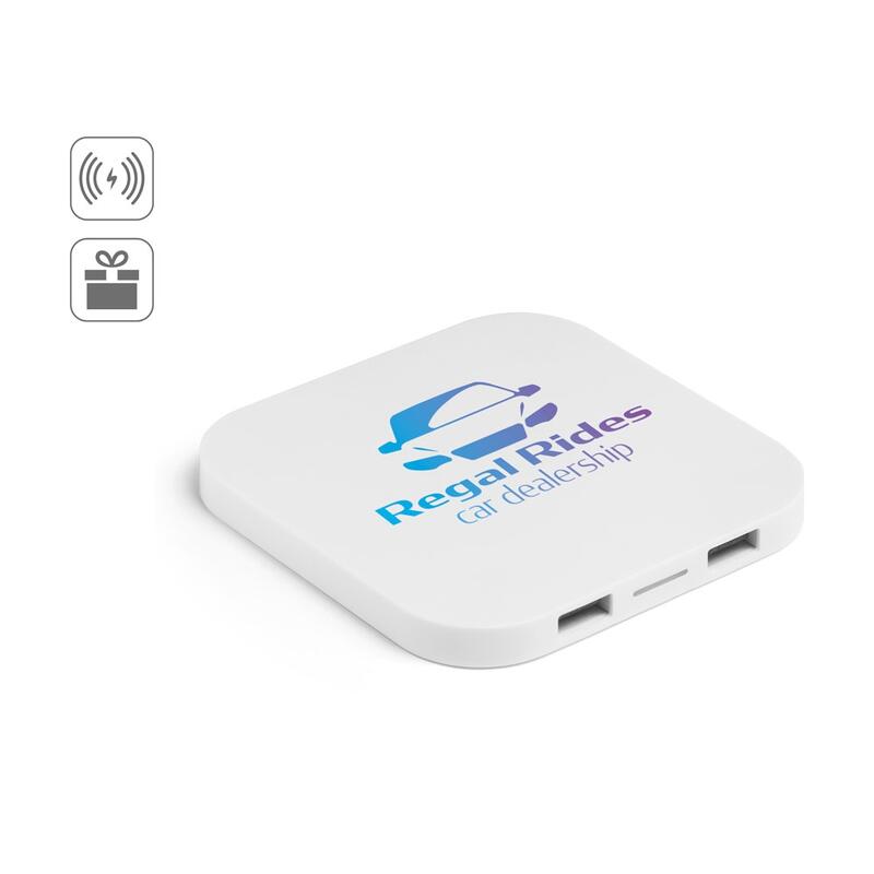 CAROLINE. Superfast 15W wireless charger with HUB 2 USB-A ports in recycled ABS (60% rABS)