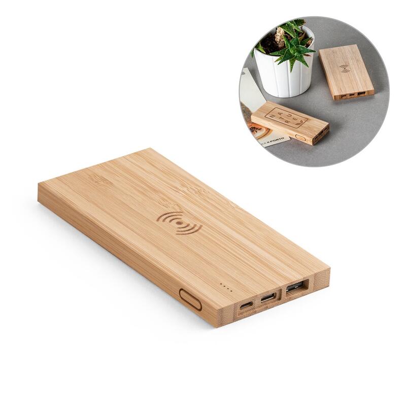 FITCH. Power bank 5.000 mAh with 5W wireless charger in bamboo