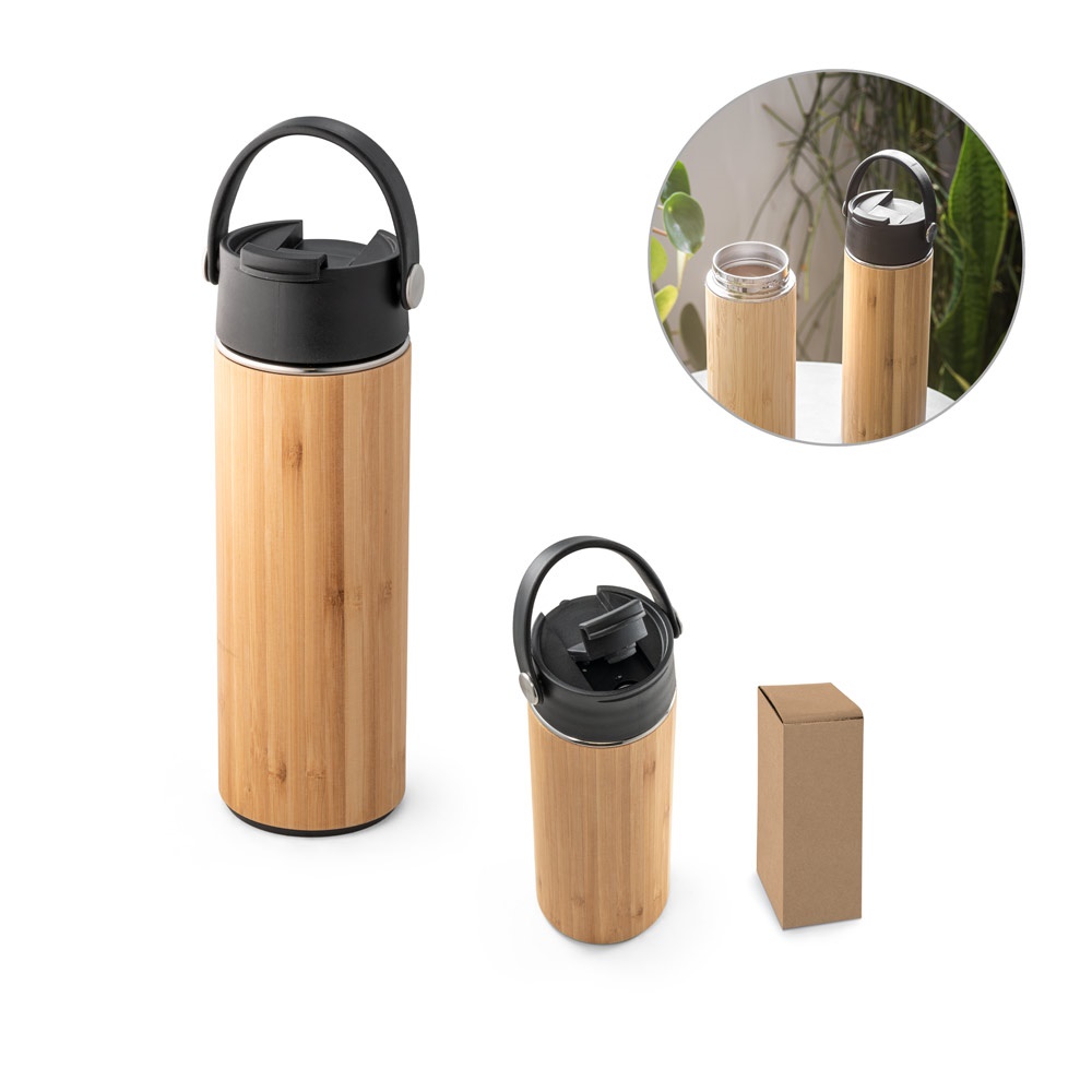 LAVER. Thermos bottle in bamboo, stainless steel and PP 440 mL