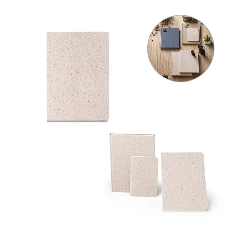 ORGANIC SEMI-RIGID. A5 notepad with semi-rigid cover made from organic elephant matter (80%)