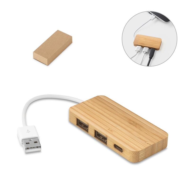 MOSER. HUB με 2 θύρες USB-A και 1 θύρα USB-C από μπαμπού