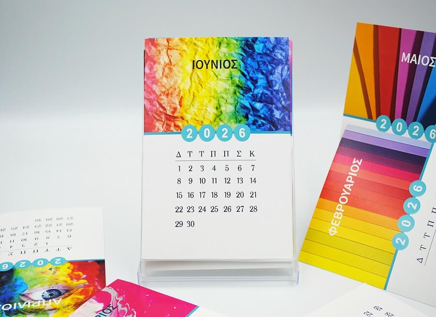 13-sheet desk calendar with plastic CD case, 12.4 cm x 14 cm